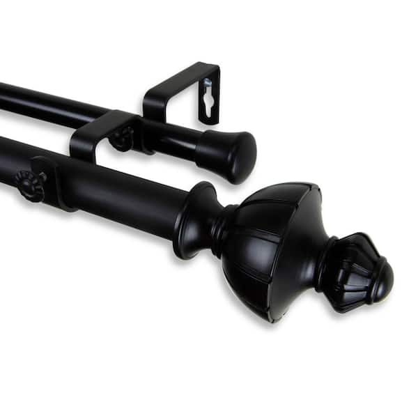 Rod Desyne 66 in. - 120 in. Telescoping 1 in. Double Curtain Rod Kit in Black with Jerome Finial