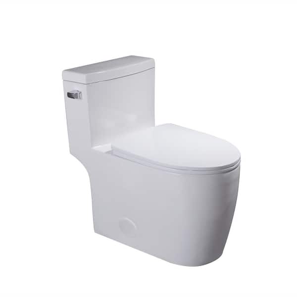 Tahanbath 16.5 in. Rough-In 1-piece 4.8 LPF/1.28 GPF Single Flush Toilet in White, Soft Close Seat Included