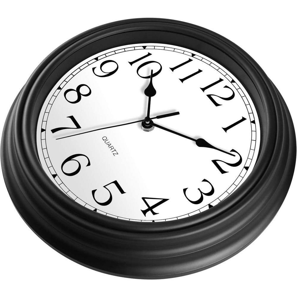 14-Inch Black Plastic Analog Silent Wall Clock