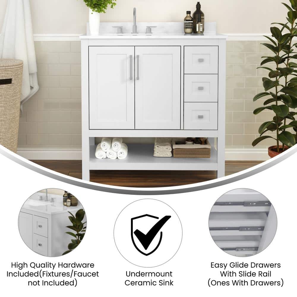Vivien 36" White Composite Bathroom Vanity with Stone Top and Ceramic Sink