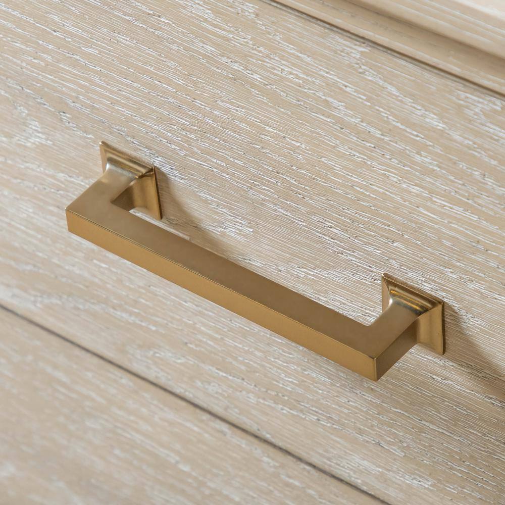 Oak and Metal 2-Drawer Nightstand with Brass Handles