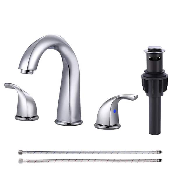 8 in. Widespread Double Handle Bathroom Faucet with Pop-Up Drain Included in Polished Chrome