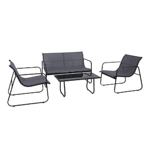 4-Piece Metal Patio Conversation Seating Set Grey Sling Fabric with Black Frame