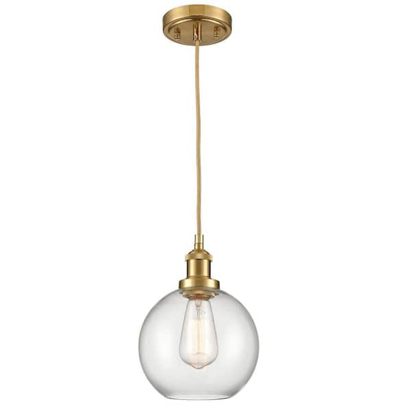 CLAXY 60-Watt 1-Light Gold Finished Shaded Pendant-Light with Clear Glass Shade and No Bulbs Included
