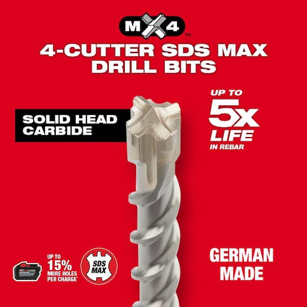 Milwaukee 3/4 in. x 13 in. 4-Cutter SDS-MAX Carbide Drill Bit 48-20-8430 -  The Home Depot