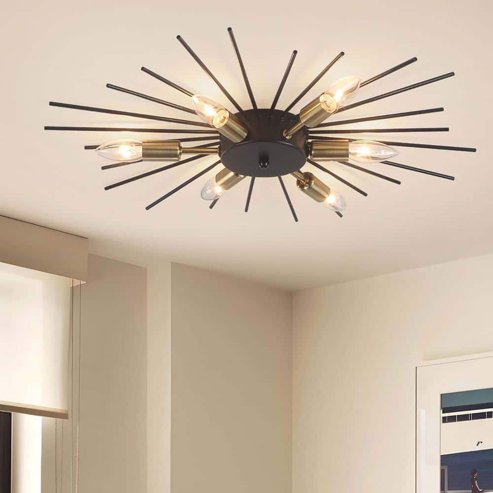 23.82 in. 6-Light Black and Gold Modern Metal Starburst Flush Mount Ceiling Light price history on PriceWatchPro
