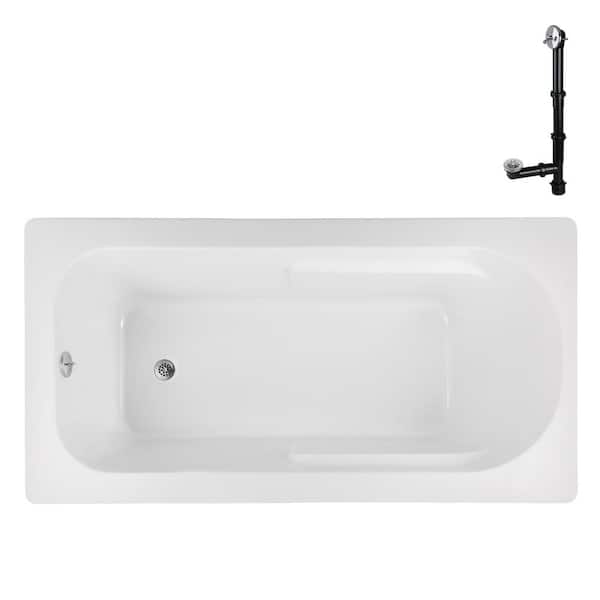 Streamline N-4280-739-CH 60 in. x 32 in. Rectangular Acrylic Soaking Drop-In Bathtub, with Reversible Drain in Polished Chrome