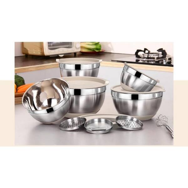 Wudkey Khaki Mixing Bowls with Airtight Lids Set, Stainless Steel