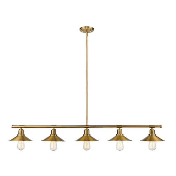 5-Light Factory Brass Billiard-Light Chandelier with Factory Brass ...