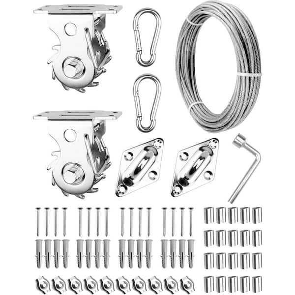 70-Piece Heavy-Duty Stainless Steel Sun Shade Sail Hardware Kit with 50-Ft Wire Rope and Winch