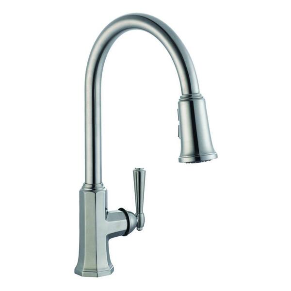 Design House Barcelona Single-Handle Pull-Down Sprayer Kitchen Faucet in Satin Nickel