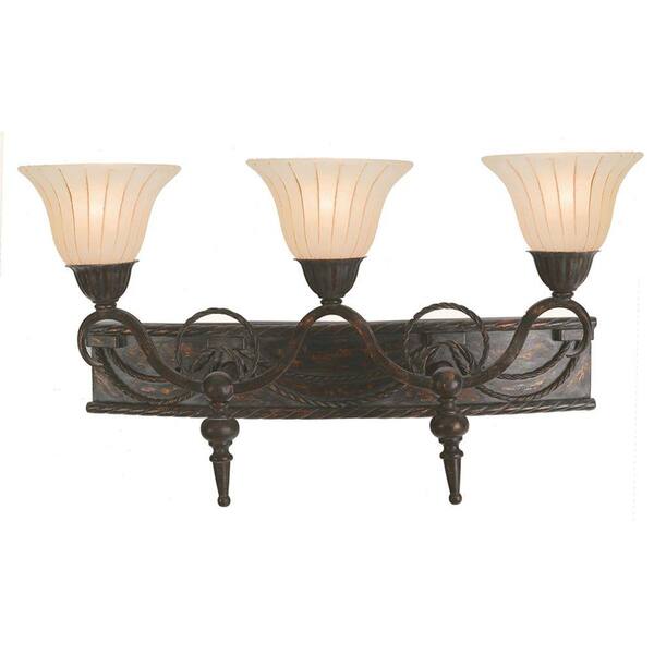 Yosemite Home Decor Isabella Collection 3-Light Earthen Bronze Bathroom Vanity Light with Spanish Scalloped Glass Shade