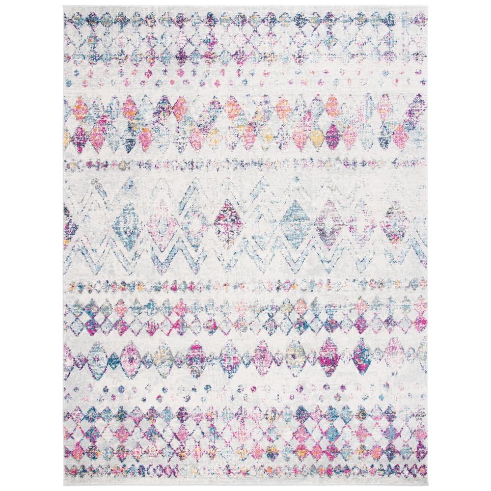 Ivory and Multicolor Geometric Wool and Synthetic 10' x 14' Area Rug