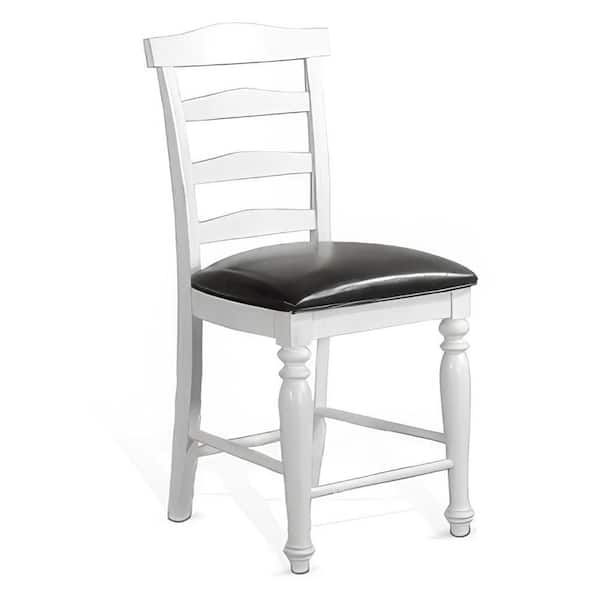 Benjara Orso Off White and Brown Wood Frame Counter Stool with Cushion