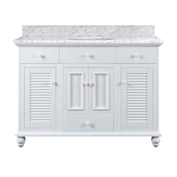 Home Decorators Collection Cottage 49 in. W x 22 in. D x 34.78 in. H Single Sink Bath Vanity Cabinet White Carrara White Marble Top