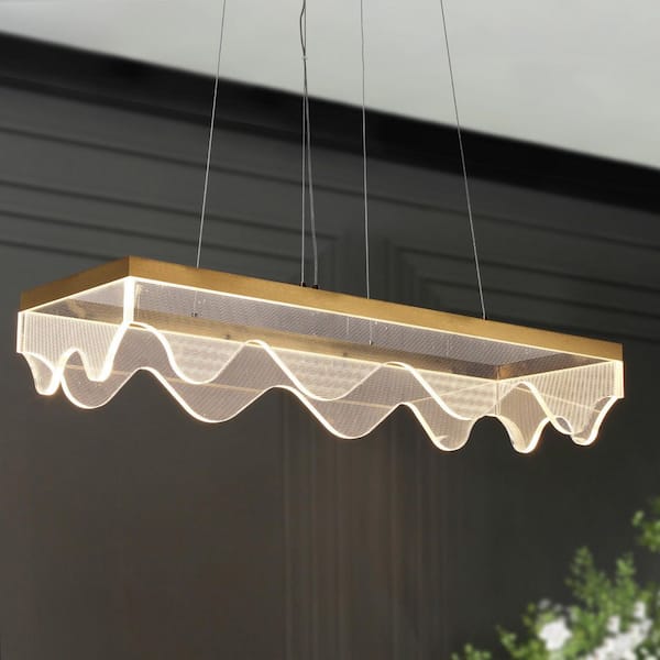 LNC Modern Dimmable Integrated LED Plating Brass Rectangular Chandelier with 1-Light Large Dining Pendant with Clear Acrylic
