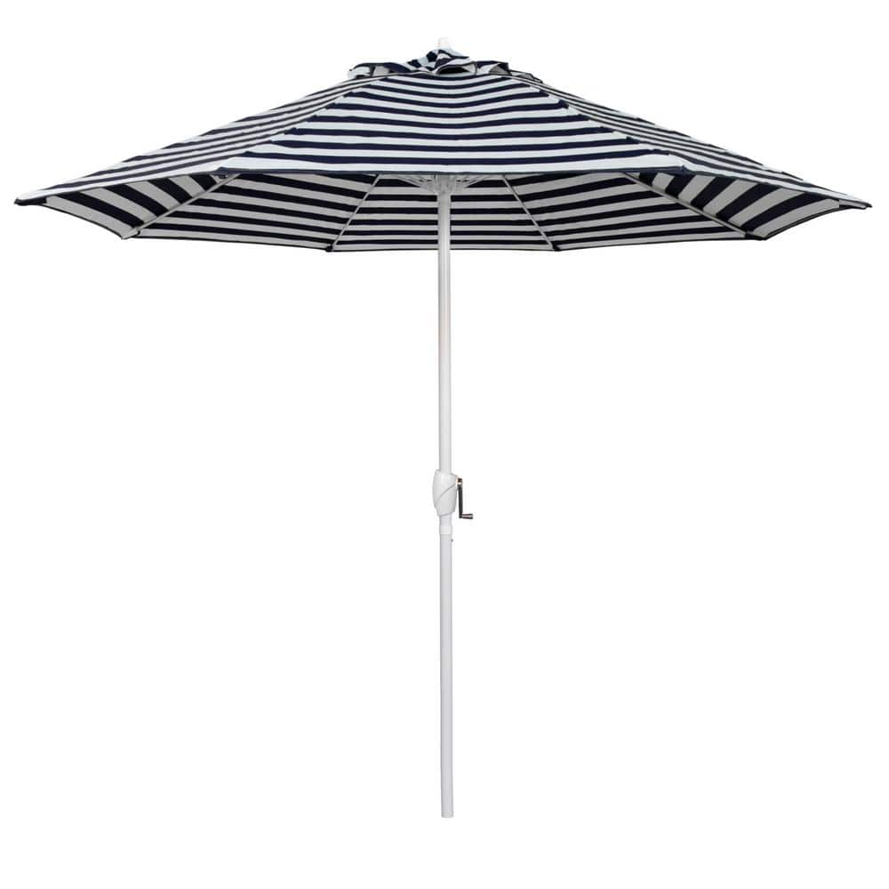 9 ft. Matted White Aluminum Market Patio Umbrella Fiberglass Ribs and Auto Tilt in Gray White Cabana Stripe Olefin price history on PriceWatchPro