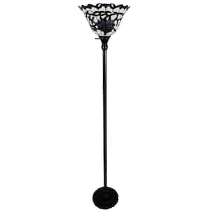 Prim 70 in. 1-Light Indoor Blue and White Tiffany Torchiere Floor Lamp with Light Kit