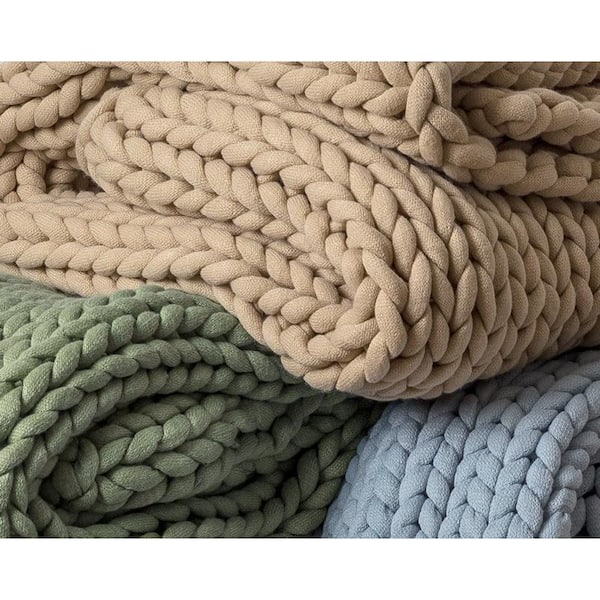 Contemporary Decorative Throw Blanket with Over-Sized Loop Pattern Throw Blanket Chunky Knit Taupe by Donna Sharp 