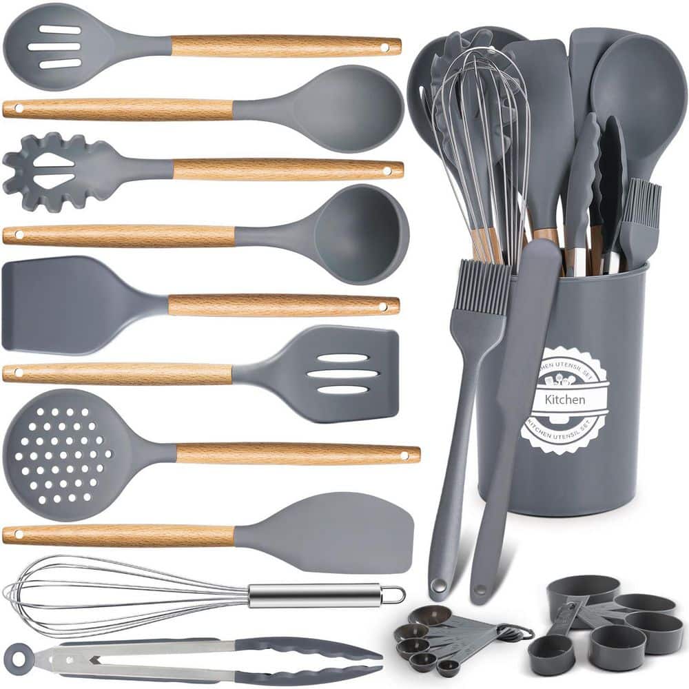 23-PCS Silicone Kitchen Utensil Set-Heat-Resistant, Wood Handle Cooking Too