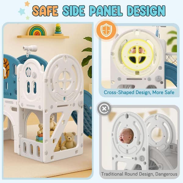 SEEUTEK 9-in-1 Toddler Slide Playset-Ring Toss, Basketball Hoop