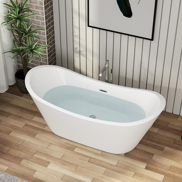 67 in. x 29.5 in. Soaking Bathtub with Center Drain in Gloss White with Chrome Overflow and Pop-Up Drain