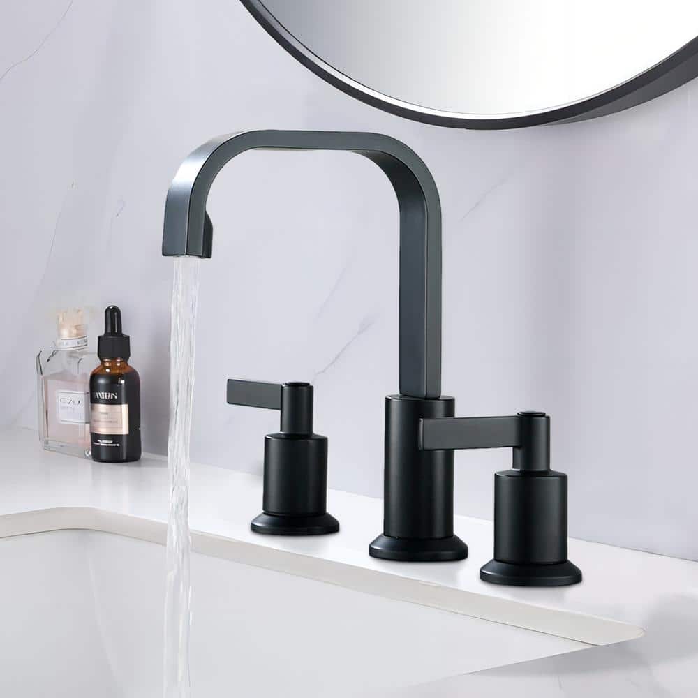 UPIKER 8 in. Widespread Double Handle Bathroom Faucet in Matte Black ...