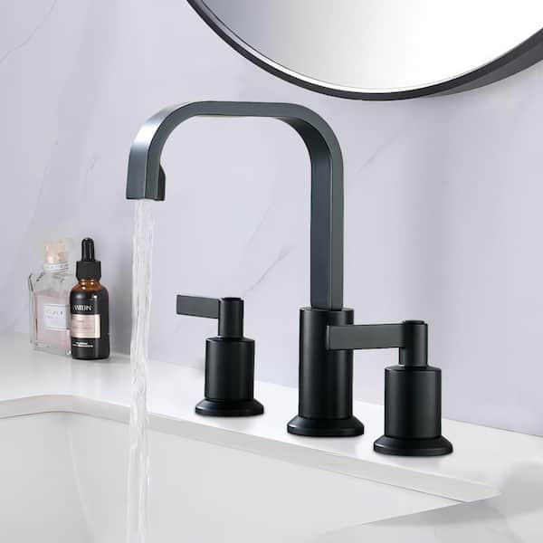UPIKER 8 in. Widespread Double Handle Bathroom Faucet in Matte Black