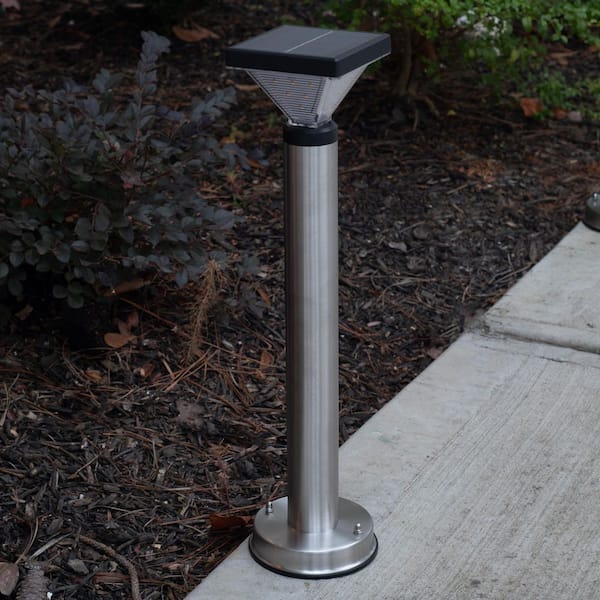 Luxor Stainless 50 Lumen Steel Black Bollard Solar Light Waterproof Outdoor Landscape Garden Pathway with Warm White LED
