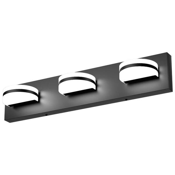 21.65 in. 3 Light Black Integrated LED Vanity Light Bar with Acrylic Shade and Dimmable White Light 6000K