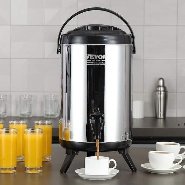 Stainless Steel Insulated Beverage Dispenser 2Gal. 7.6L Hot and Cold Drink Food-grade for Restaurant shop (Silver)