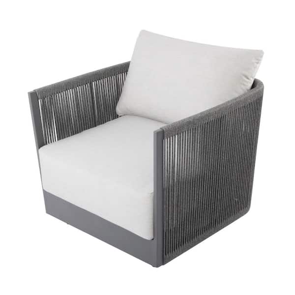 Elementi Capri Outdoor Aluminum Lounge Chair with Light Grey Sunbrella Cushions