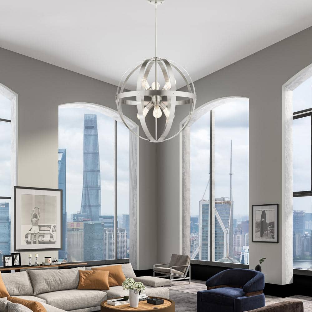 Brushed Nickel Sputnik 6-Light Pendant Chandelier