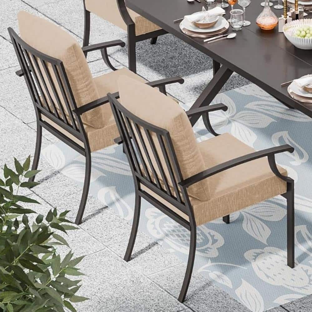Brown Patio Metal Outdoor Dining/Side/Restaurant Chairs with Modern, Curved Armrests and Sand Cushions (2-Pack) price history on PriceWatchPro