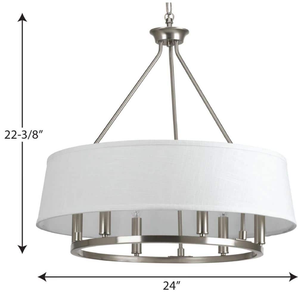 Cherish 6-Light Brushed Nickel Chandelier with White Linen Shade