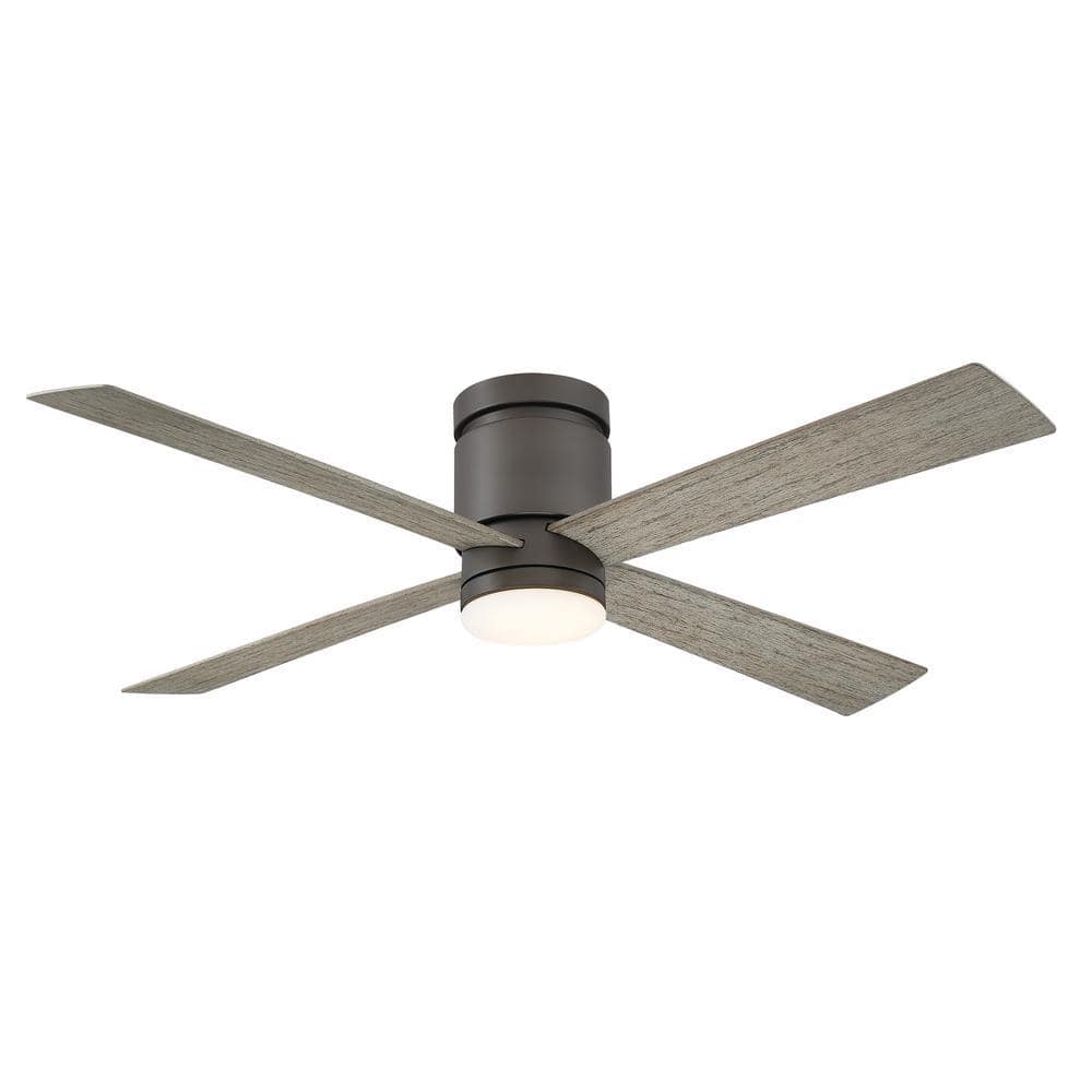 FANIMATION Kwartet 52 in. Indoor/Outdoor Matte Greige with Weathered Wood Blades Ceiling Fan with Light Kit