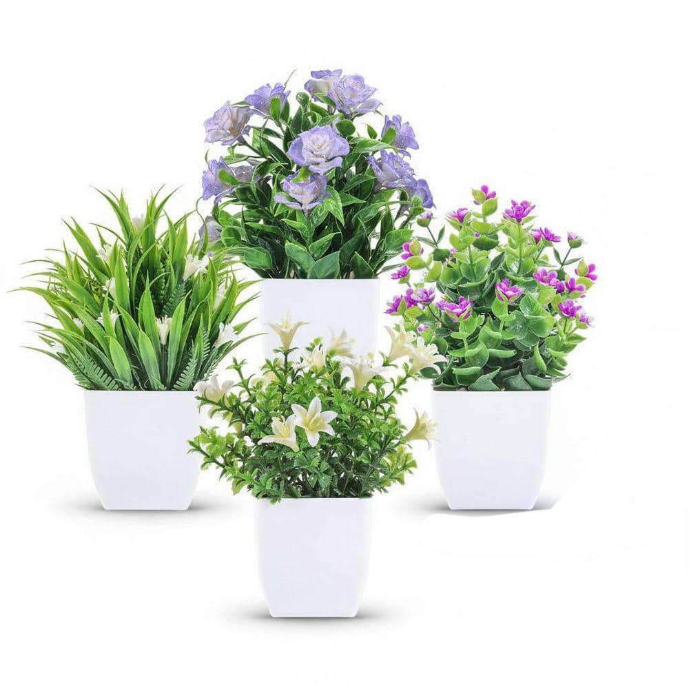 4 Pack 7.1 in.H Small Fake Plants - Mini Artificial Faux Plants
