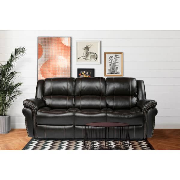 menu boezem Gevangenisstraf Pinksvdas Sofas 88.97 in. Width Black Big and Tall Luxury Furniture  Breathing Leather 3 Seats Sofa with Slope Arm 9071-3BL - The Home Depot
