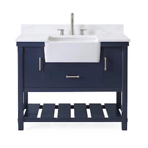 Navy Blue- 42 in. W x 22 in. D x 35 in. H Bathroom Vanity in Navy Blue Color with Fairy White Quartz Top