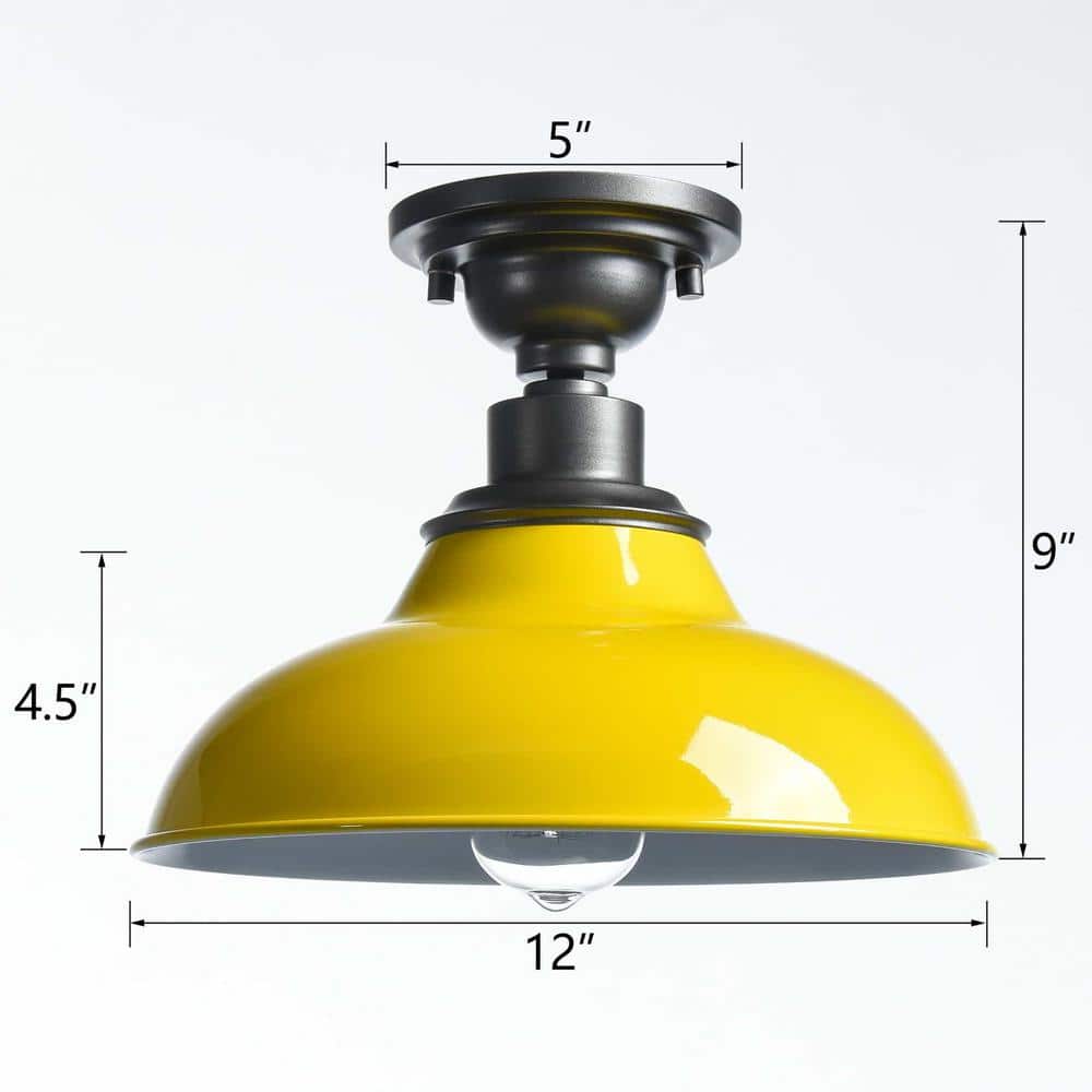 Yellow and Gray Industrial Farmhouse Semi-Flush Mount Ceiling Light