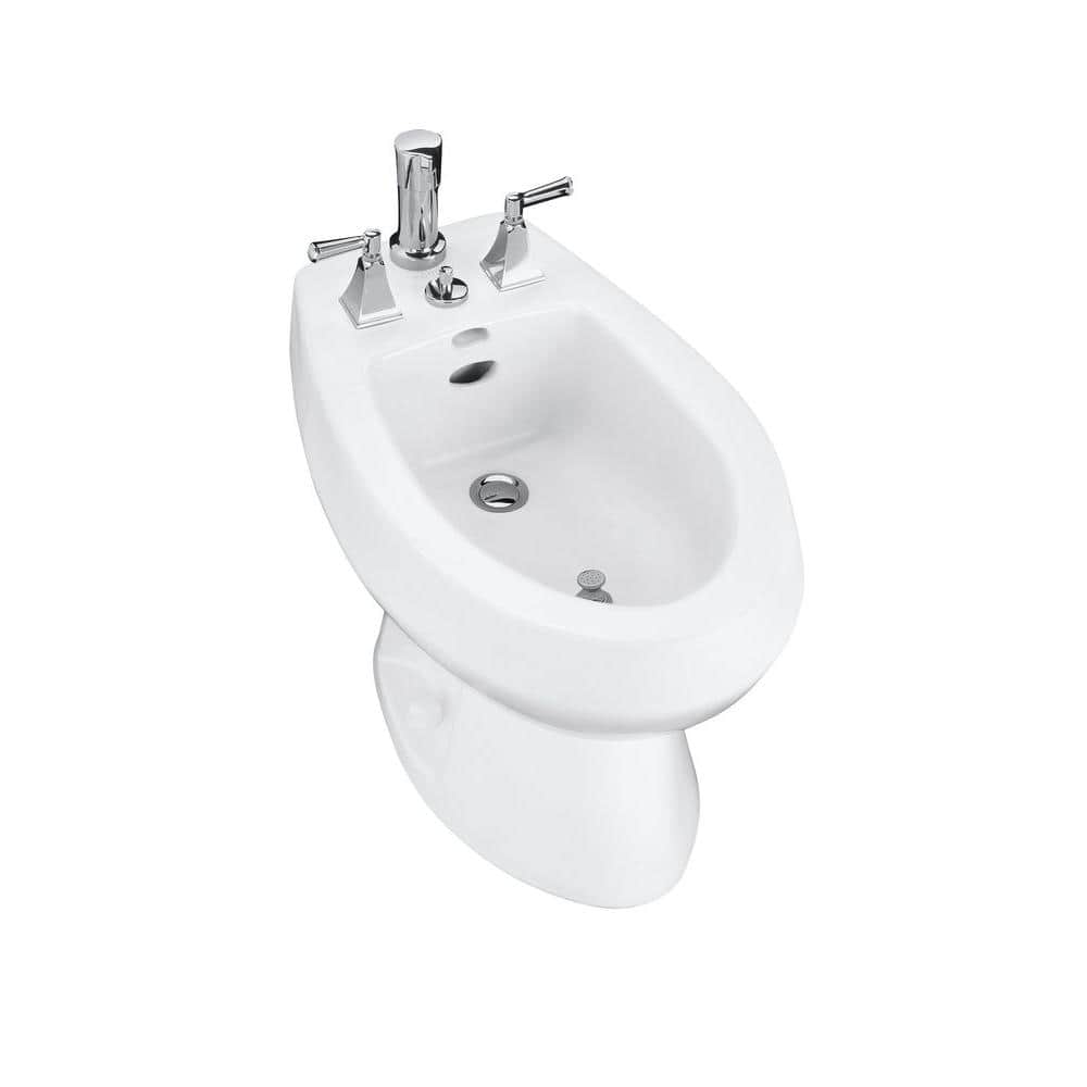 White Vitreous China Floor Mounted Vertical Spray Bidet