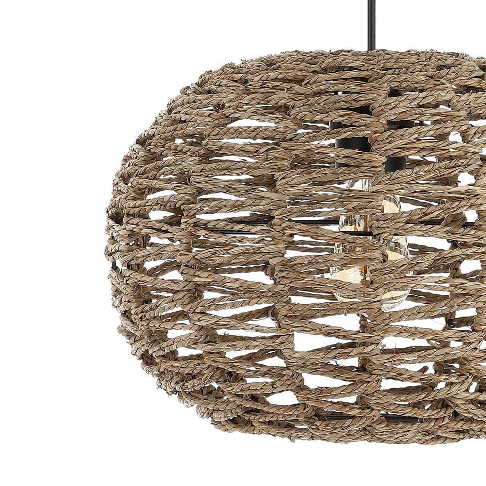 Isla Farmhouse 14" Brown Rattan LED Pendant with Adjustable Cord