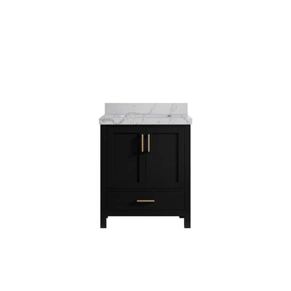 Willow Collections Malibu 30 in. W x 22 in. D x 36 in. H Single Sink Bath Vanity Center in Black with 2 in. Venatino Qt. Top
