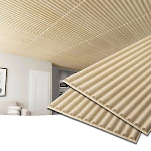 Semi-Cylinder Design Oak 2 ft. x 4 ft. Decorative Drop Ceiling Tiles for Interior Wall Decor (96 sq.ft./case)