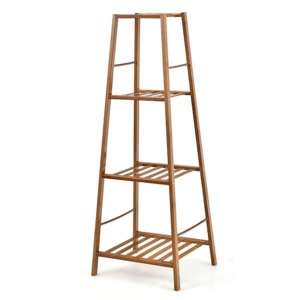 ANGELES HOME 39 in. Tall Indoor/Outdoor Bamboo Wood Plant Stand (4-Tiered) in Brown