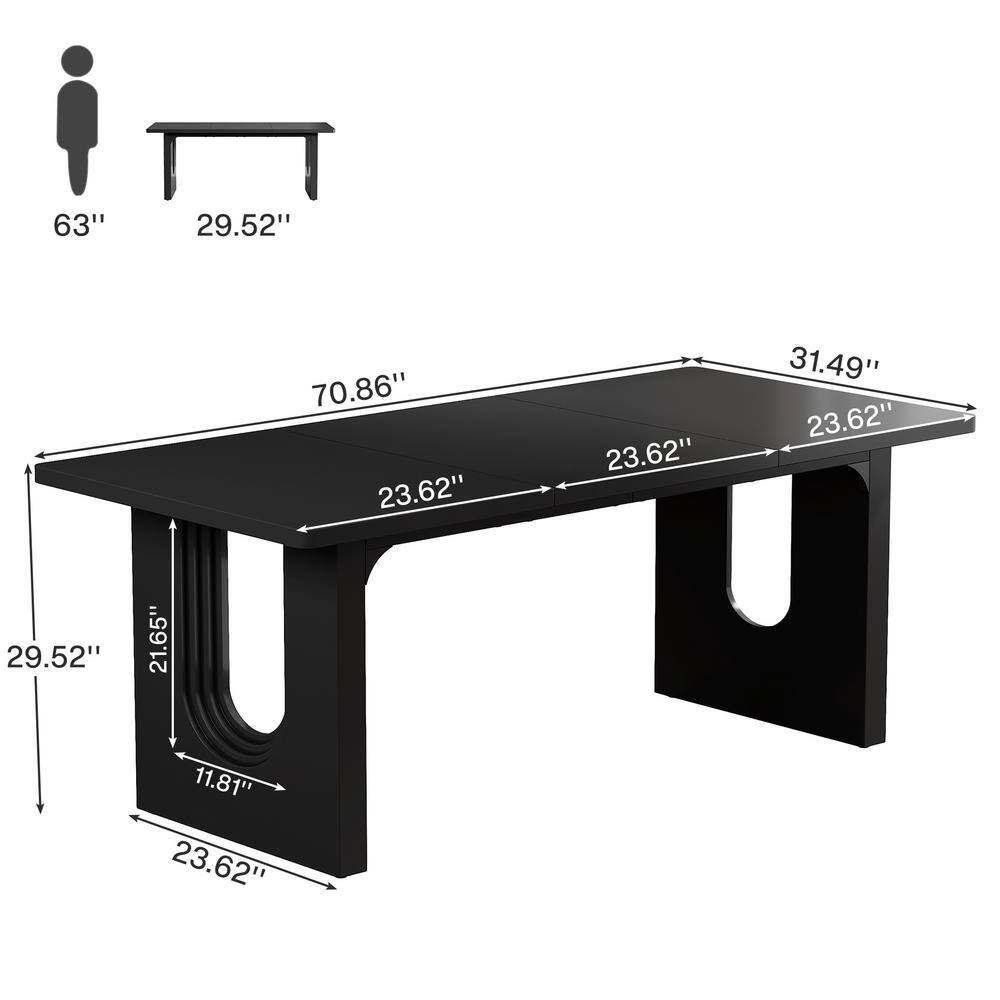 Lanita 70.9 in. Rectangular Black Engineered Wood Executive Desk with Wood Pedestal Base, Computer Desk for Home Office