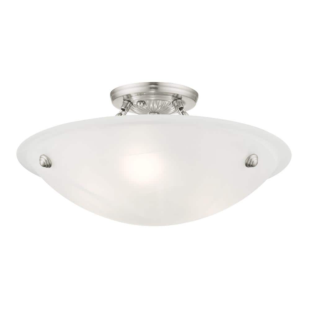 Oasis 16" Brushed Nickel 3-Light Semi Flush Mount with Alabaster Glass