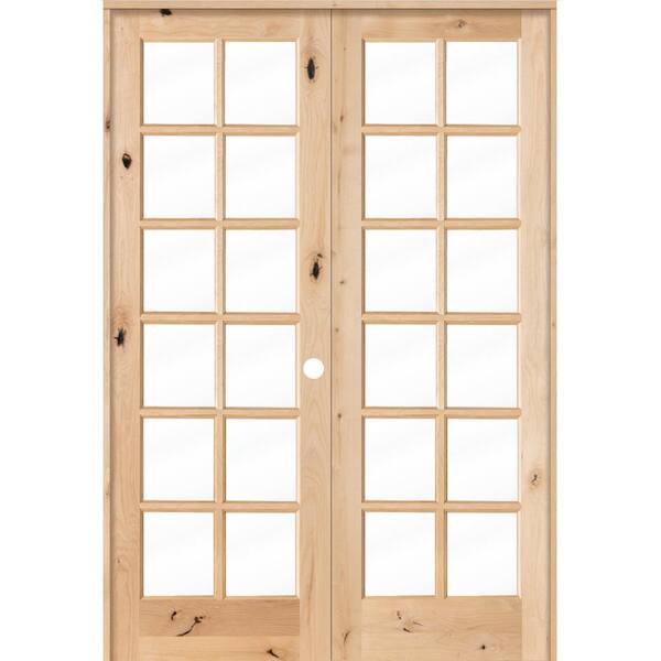 64 in. x 96 in. Rustic Knotty Alder 12-Lite Low E Glass Left Handed Solid Core Wood Double Prehung Interior Door