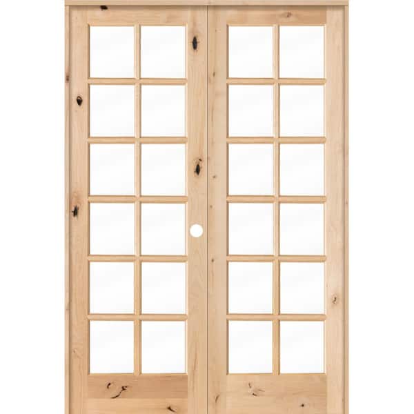Krosswood Doors 72 in. x 96 in. Rustic Knotty Alder 12-Lite Low E Glass Left Handed Solid Core Wood Double Prehung Interior Door