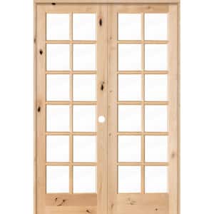 64 in. x 96 in. Rustic Knotty Alder 12-Lite Left Handed Solid Core Wood Double Prehung Interior Door